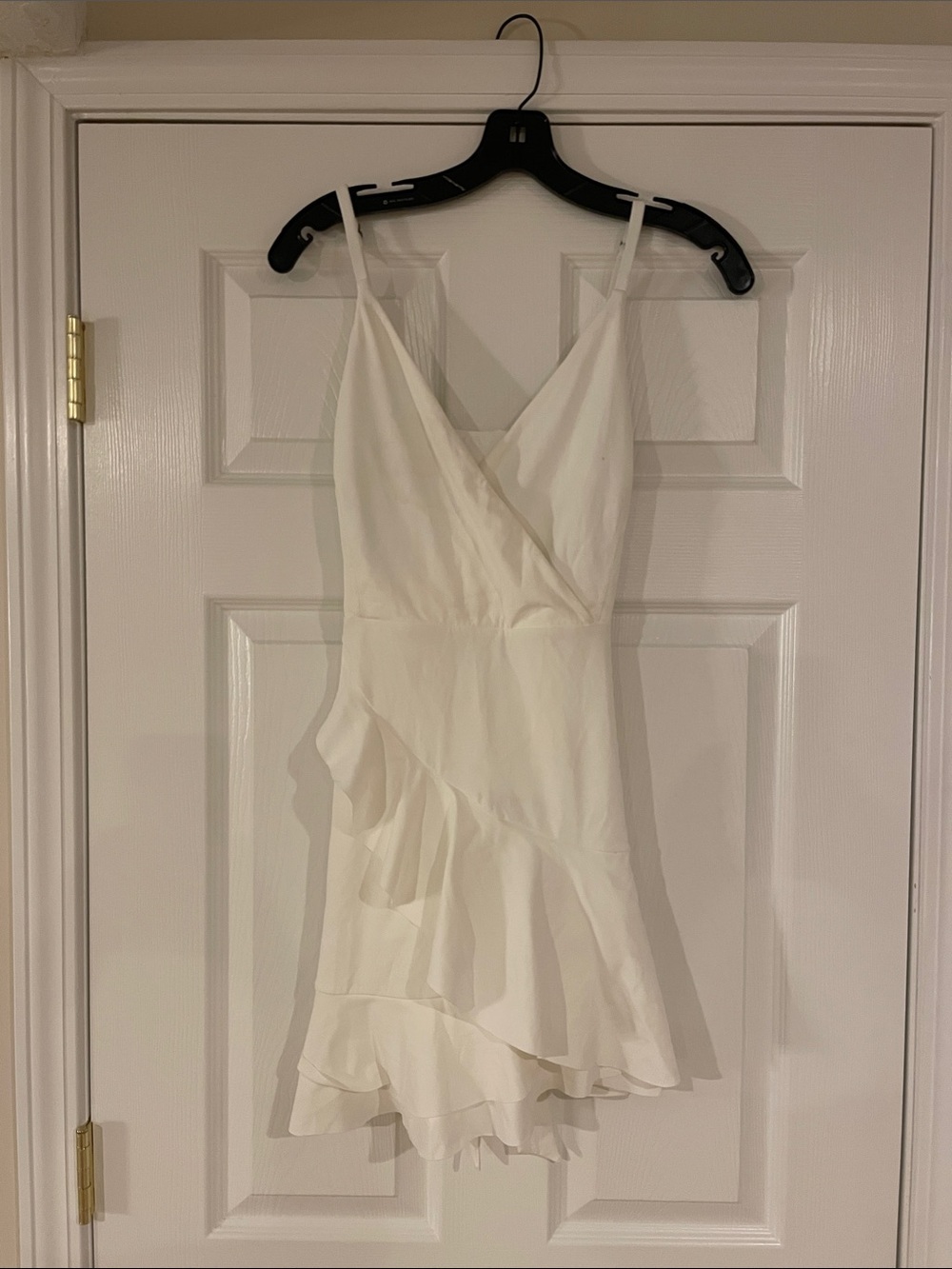 HALARA White Ruffle Wrap-Style Mini Dress